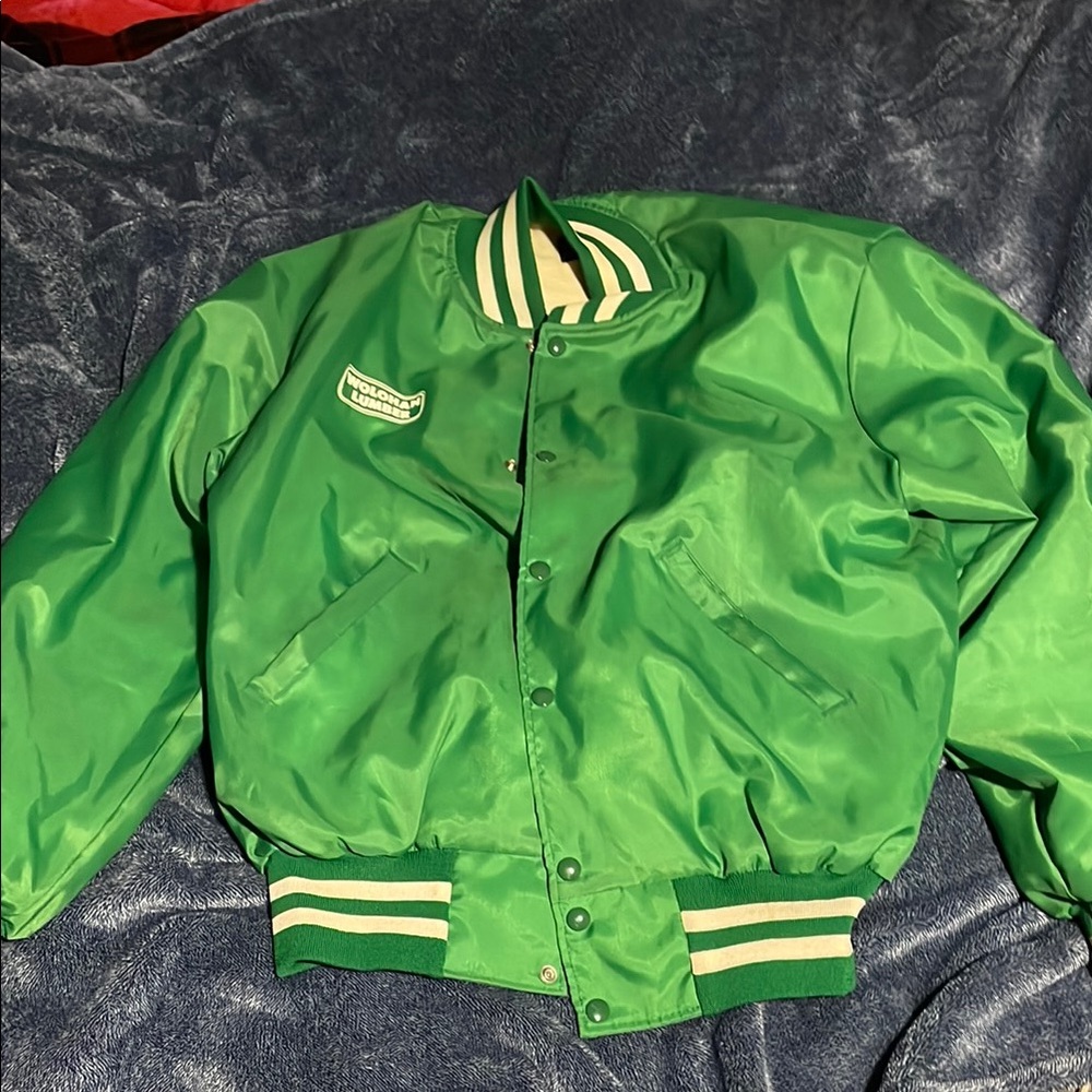 Holloway Green Varsity Jacket with Ribbed Trim